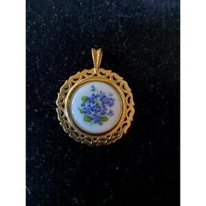 Vintage Hammersley Violet Pendant  Bone China  Gold Tone Filigree Floral